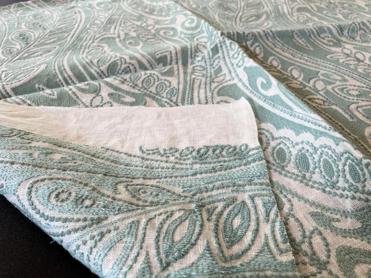 9 Berkbox54 27"x27"  Square Fanfare Aqua Paisley Design Embroidery MSRP USD 382