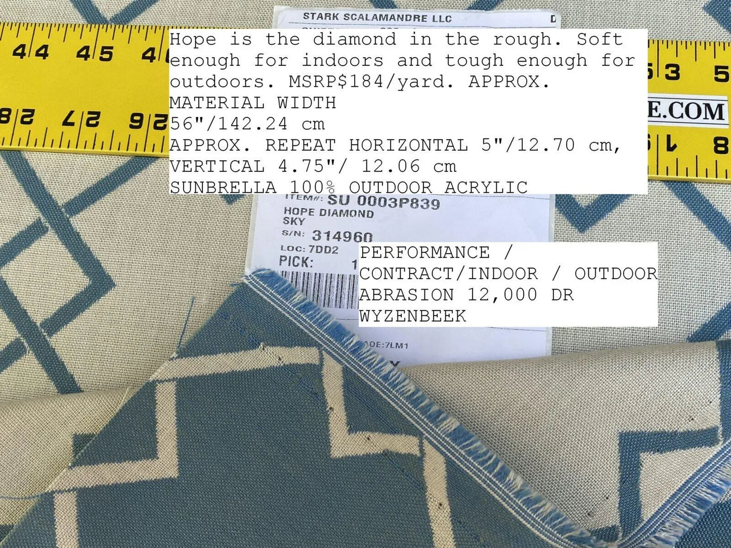 Scalamandre Hope Diamond Sky Blue White Outdoor Sunbrella MSRP USD 184/yard