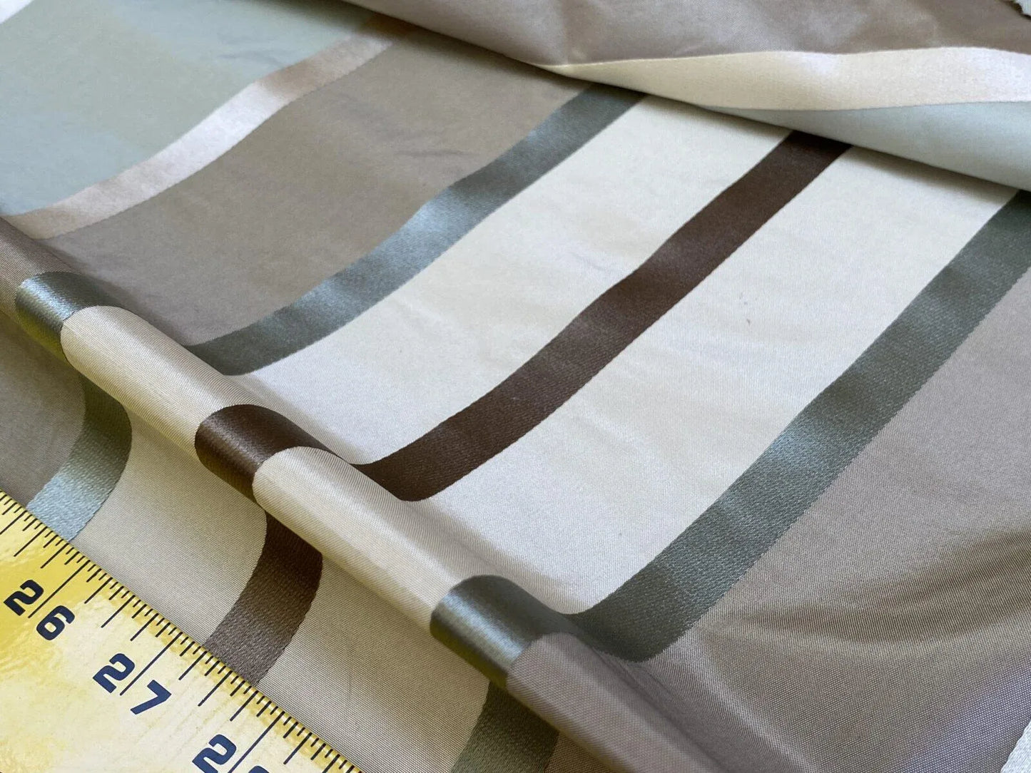 Scalamandre  Belle Blue, Soft Browns &amp; Creams Silk Satin Texture Stripe MSRP USD 188/Y
