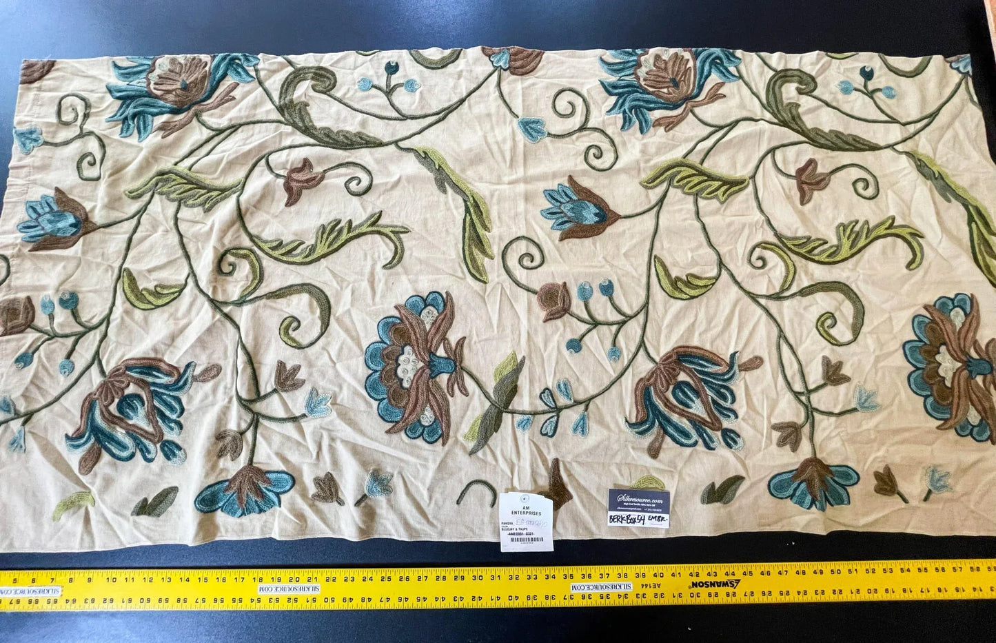 12 Berkbox54 1y Scalamandre Pandya Bluejay &amp; Taupe Wool Embroidery On 100% Cotton