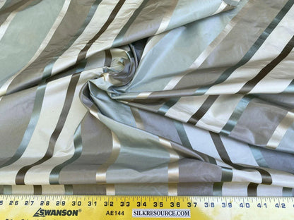 Scalamandre  Belle Blue, Soft Browns &amp; Creams Silk Satin Texture Stripe MSRP USD 188/Y