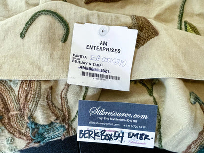 12 Berkbox54 1y Scalamandre Pandya Bluejay &amp; Taupe Wool Embroidery On 100% Cotton