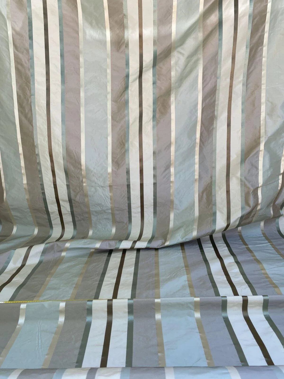 Scalamandre  Belle Blue, Soft Browns &amp; Creams Silk Satin Texture Stripe MSRP USD 188/Y