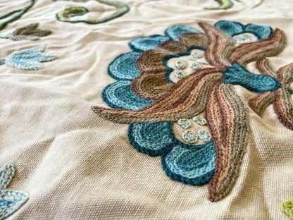 12 Berkbox54 1y Scalamandre Pandya Bluejay &amp; Taupe Wool Embroidery On 100% Cotton