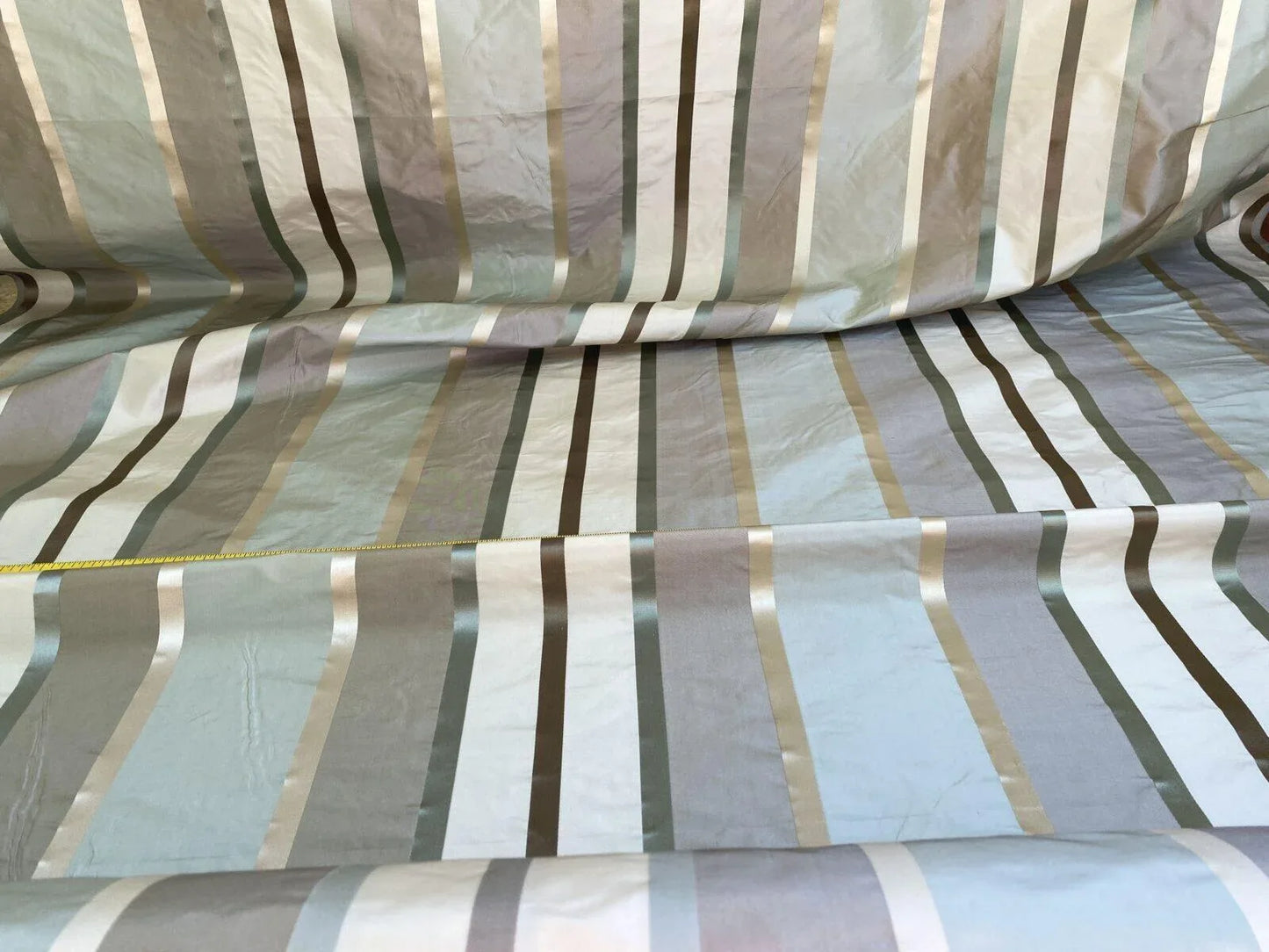 Scalamandre  Belle Blue, Soft Browns &amp; Creams Silk Satin Texture Stripe MSRP USD 188/Y