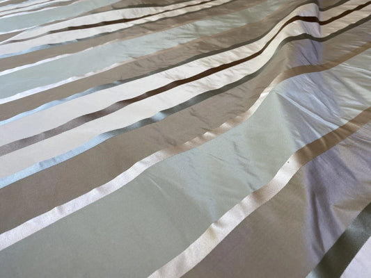 Scalamandre  Belle Blue, Soft Browns &amp; Creams Silk Satin Texture Stripe MSRP USD 188/Y