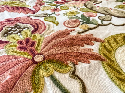 13 Berkbox54  27x27" Scalamandre Square Floral Red and Green Crewel Embroidery Lalita  MSRP USD494/Y