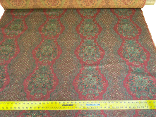 Scalamandre  Camille Russet Green Traditional Flower Stripe Brocade Pink Red Green MSRP USD 228/Y