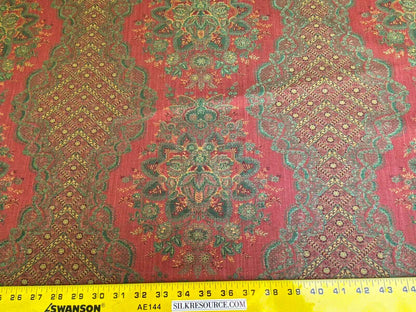 Scalamandre  Camille Russet Green Traditional Flower Stripe Brocade Pink Red Green MSRP USD 228/Y