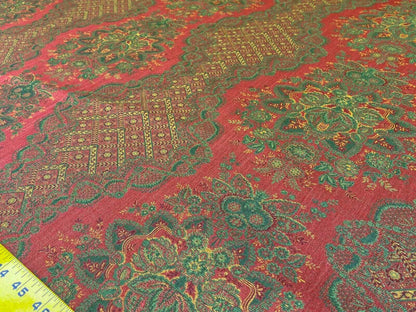 Scalamandre  Camille Russet Green Traditional Flower Stripe Brocade Pink Red Green MSRP USD 228/Y