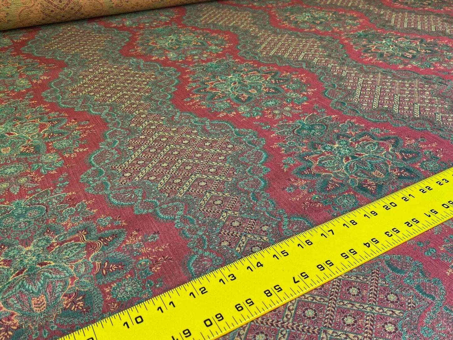 Scalamandre  Camille Russet Green Traditional Flower Stripe Brocade Pink Red Green MSRP USD 228/Y