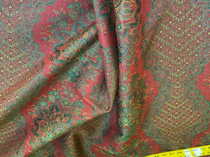 Scalamandre  Camille Russet Green Traditional Flower Stripe Brocade Pink Red Green MSRP USD 228/Y