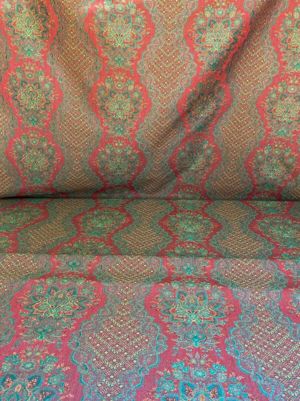Scalamandre  Camille Russet Green Traditional Flower Stripe Brocade Pink Red Green MSRP USD 228/Y
