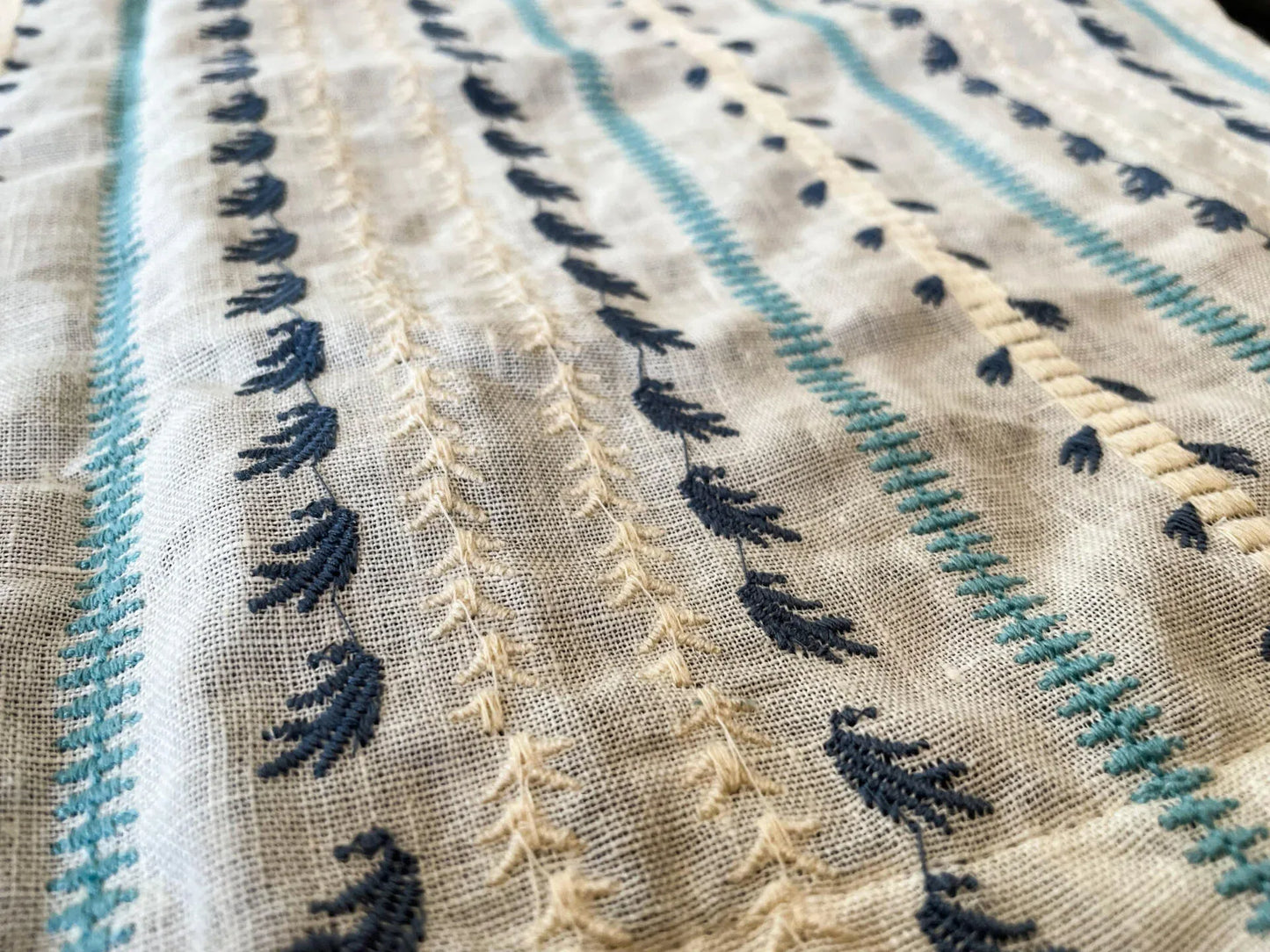 15 Berkbox54 1.2 yard x 48" wide Scalamandre Senwick Stripe Blue Cream Linen Embroidery MSRP USD 398/Y