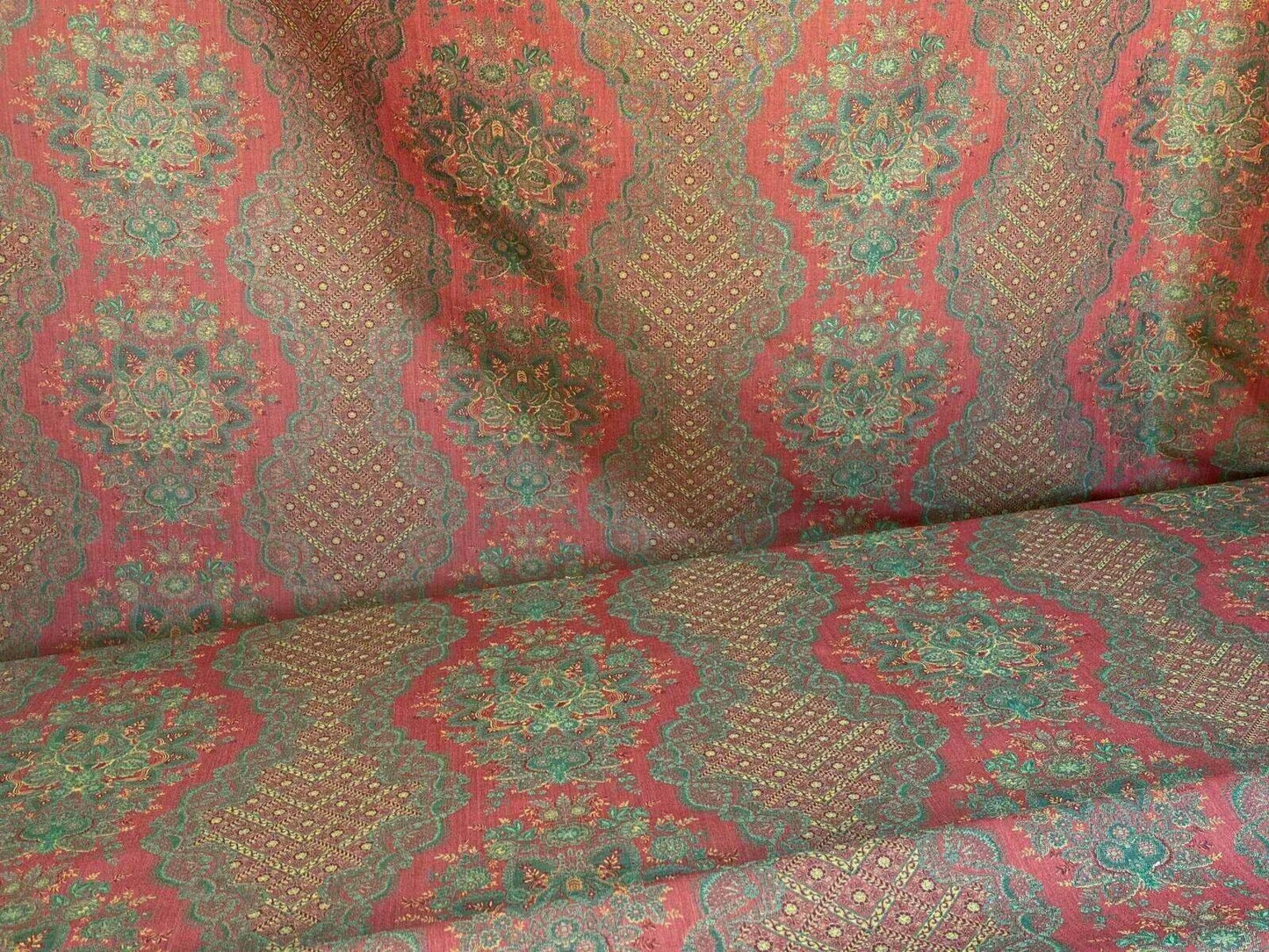Scalamandre  Camille Russet Green Traditional Flower Stripe Brocade Pink Red Green MSRP USD 228/Y