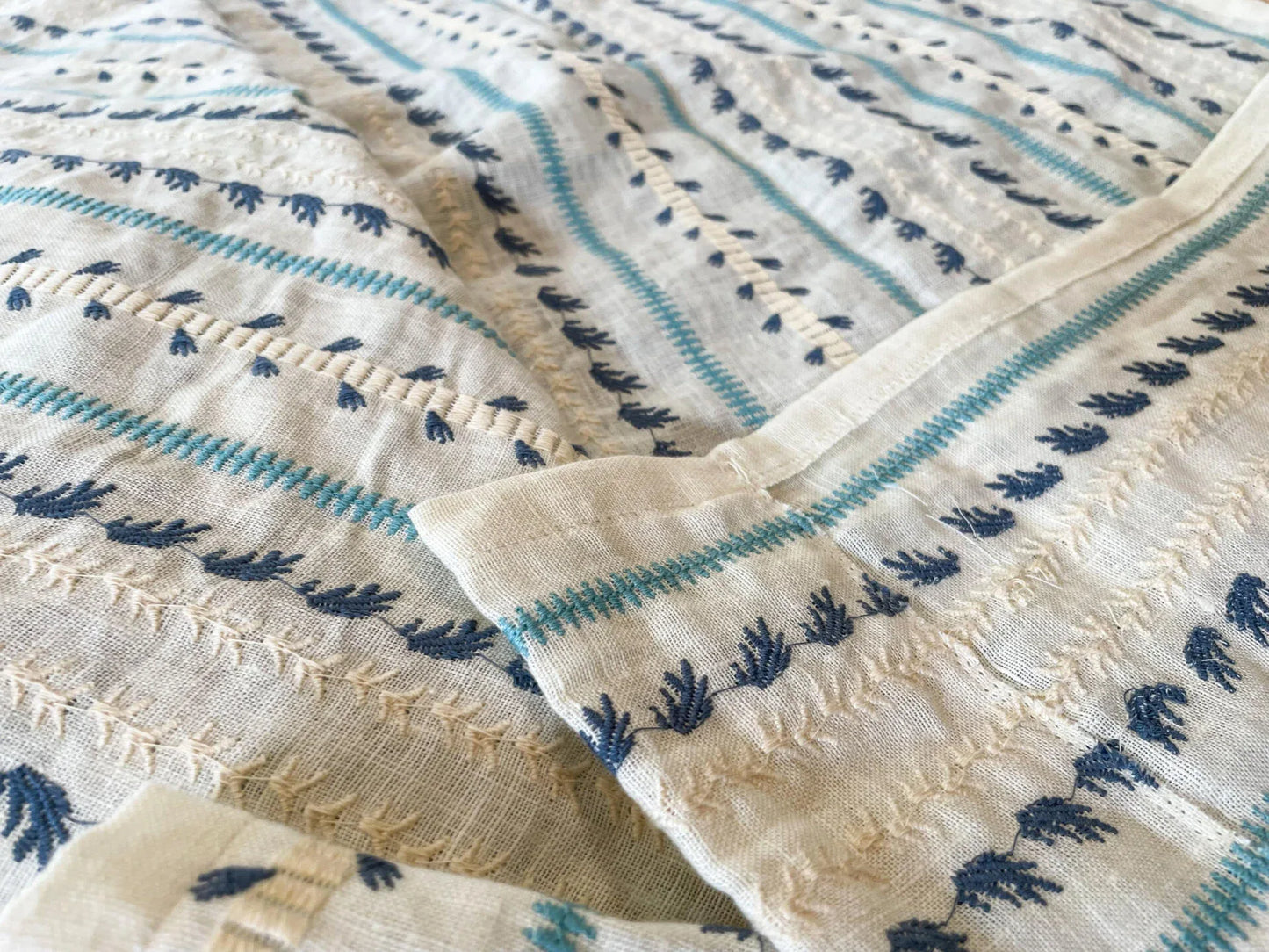 15 Berkbox54 1.2 yard x 48" wide Scalamandre Senwick Stripe Blue Cream Linen Embroidery MSRP USD 398/Y