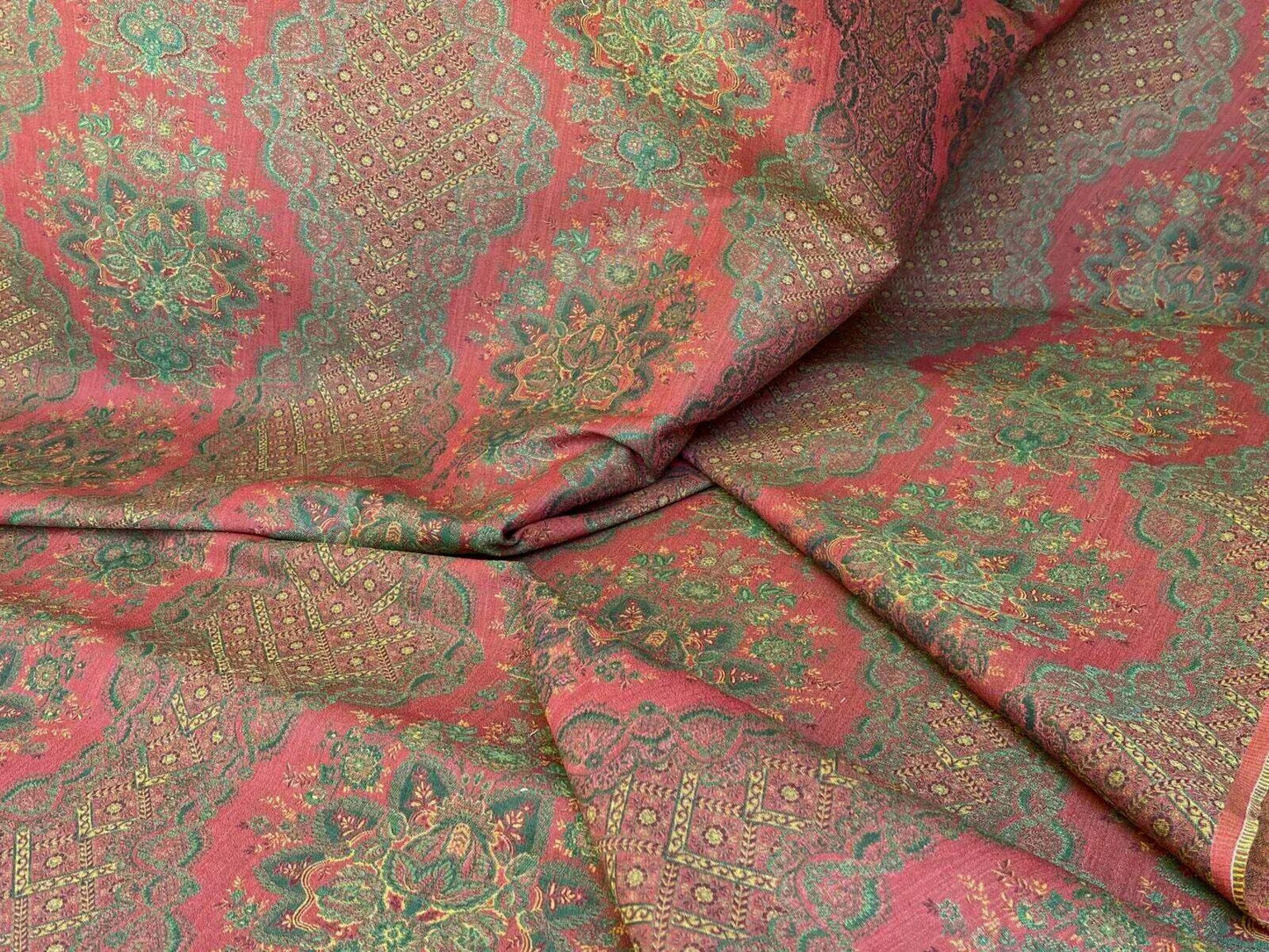 Scalamandre  Camille Russet Green Traditional Flower Stripe Brocade Pink Red Green MSRP USD 228/Y