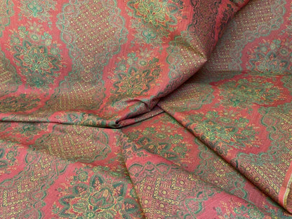 Scalamandre  Camille Russet Green Traditional Flower Stripe Brocade Pink Red Green MSRP USD 228/Y