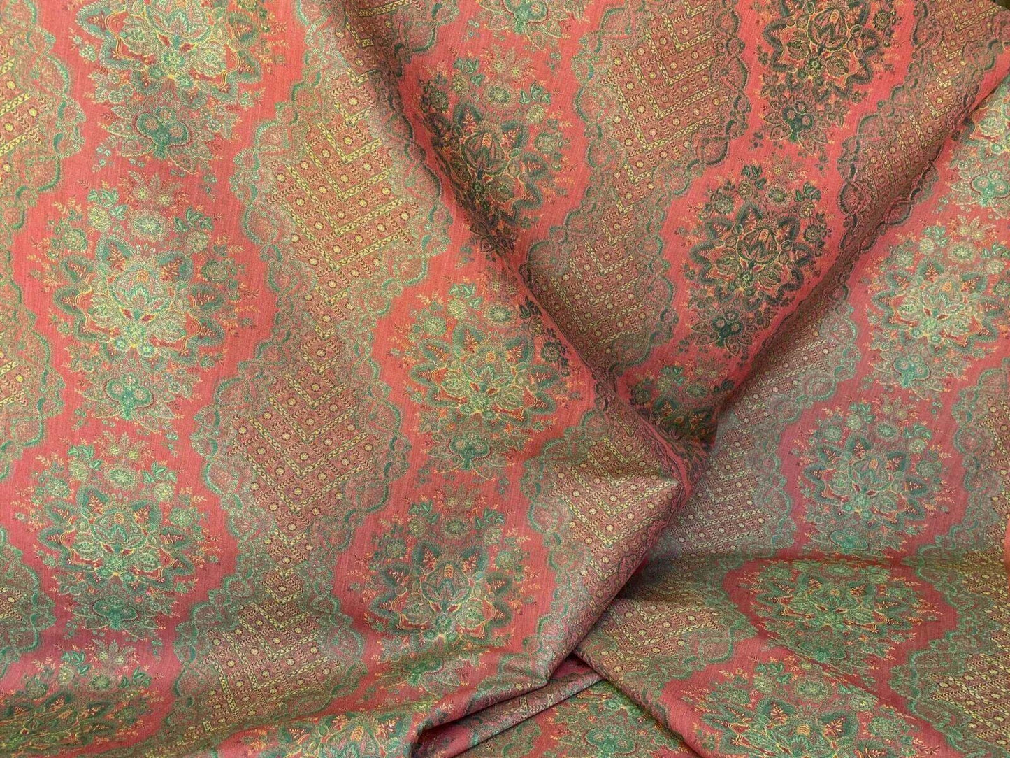 Scalamandre  Camille Russet Green Traditional Flower Stripe Brocade Pink Red Green MSRP USD 228/Y