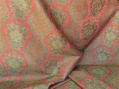 Scalamandre  Camille Russet Green Traditional Flower Stripe Brocade Pink Red Green MSRP USD 228/Y