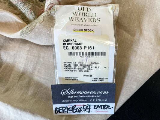 16 Berkbox54 2.4 yard x59" wide Scalamandre Karikal Blush/Sage Cotton Linen Crewel Embroidery Flora Crewel