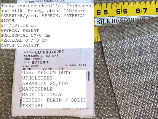 by yard Scalamandre San Miguel Texture Driftwood Chenille Heavy Grey Beige  Chenille MSRP USD 216/Y