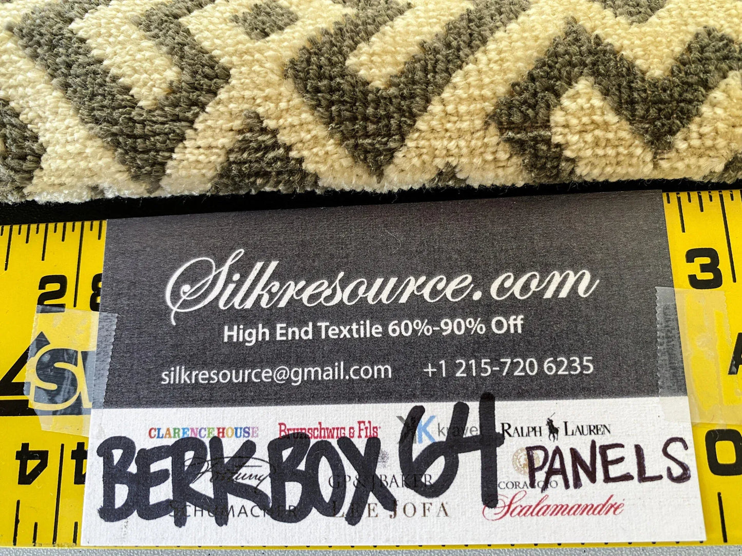 1 Berkbox64 Finished Drapery 2.4 yard Scalamandre  Colony Roma Raff Linen Velvet Geometric Brown and Beige MSRP USD 300+/Y