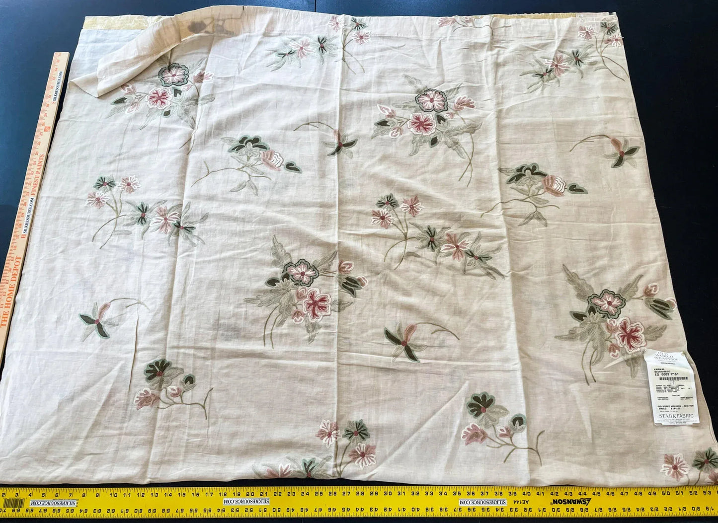 16 Berkbox54 2.4 yard x59" wide Scalamandre Karikal Blush/Sage Cotton Linen Crewel Embroidery Flora Crewel