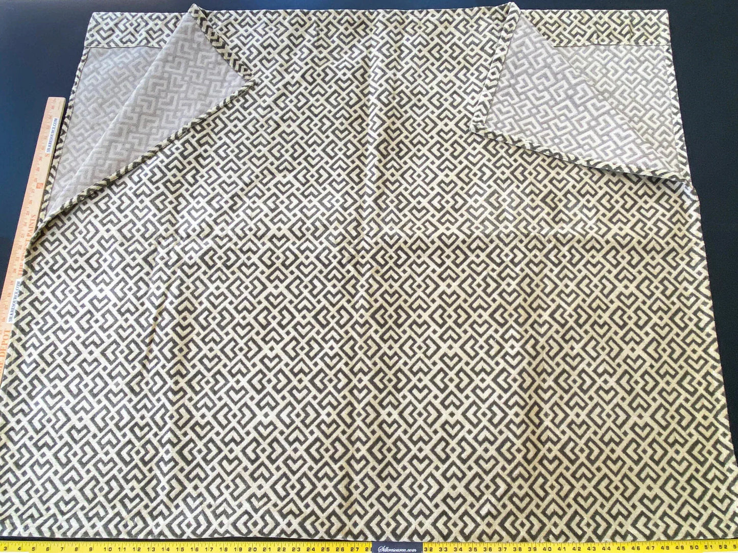 1 Berkbox64 Finished Drapery 2.4 yard Scalamandre  Colony Roma Raff Linen Velvet Geometric Brown and Beige MSRP USD 300+/Y
