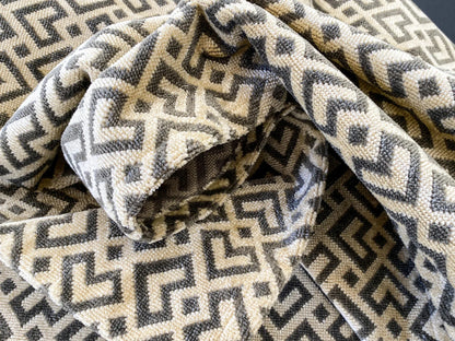 1 Berkbox64 Finished Drapery 2.4 yard Scalamandre  Colony Roma Raff Linen Velvet Geometric Brown and Beige MSRP USD 300+/Y