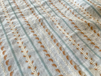 17 Berkbox54 Scalamandre Senwick Caramel &amp; Aqua Embroidery Linen 41"x48"