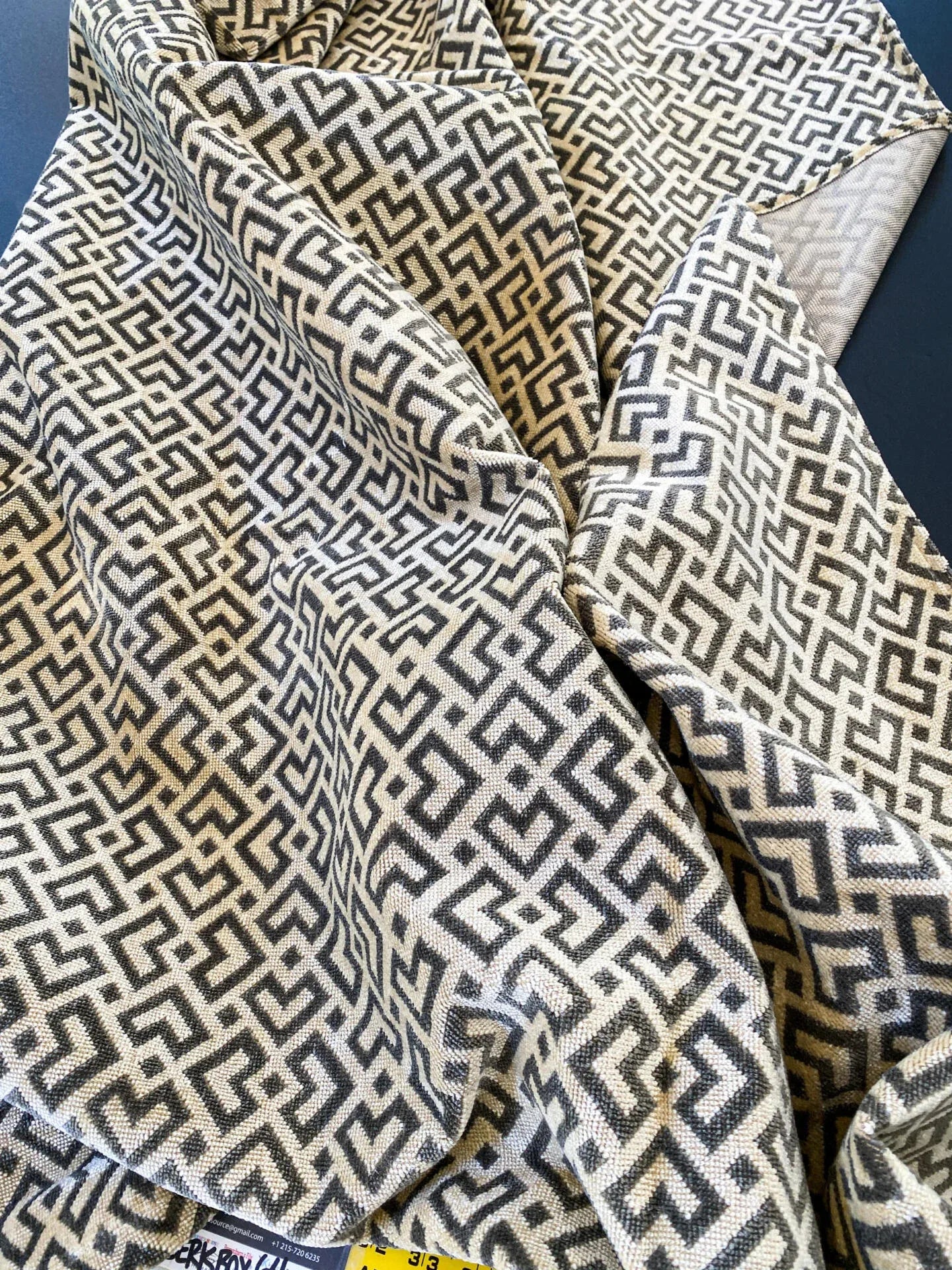1 Berkbox64 Finished Drapery 2.4 yard Scalamandre  Colony Roma Raff Linen Velvet Geometric Brown and Beige MSRP USD 300+/Y