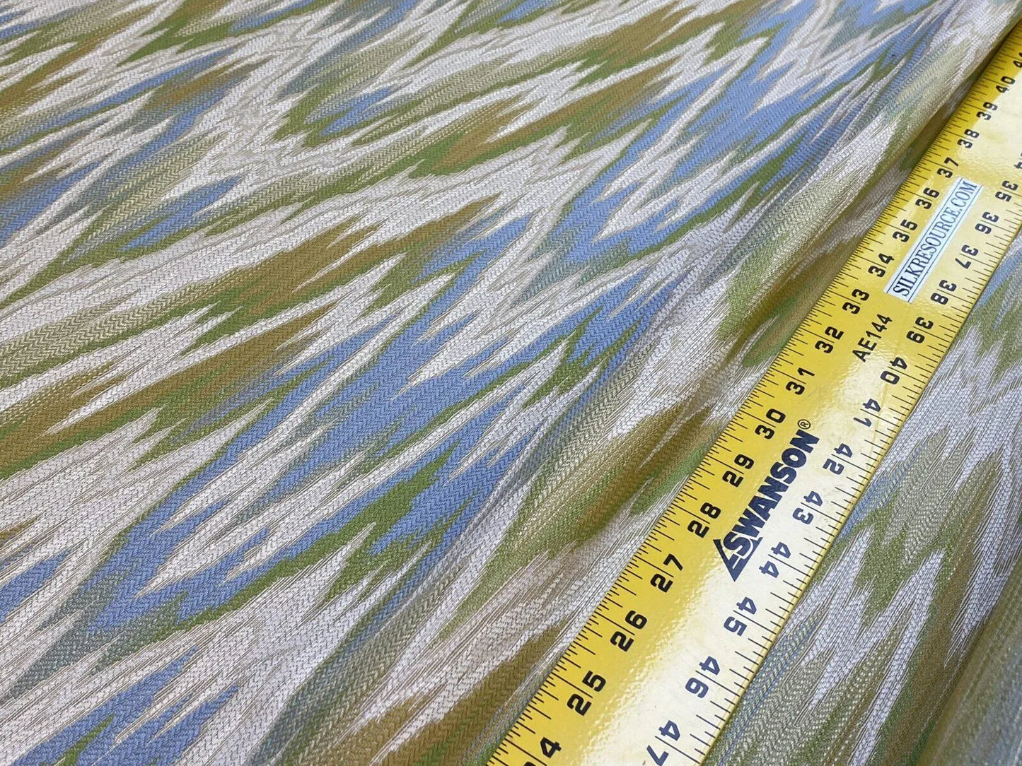 Scalamandre Nevis Peak Kiwi Flamestitch Green Aqua Cream Chevron MSRP USD 222/Y