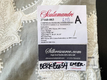 18 Berkbox54 Scalamandre Cornelia Skylight White Damask Embroidery 28"x48" MSR USD 612/yard
