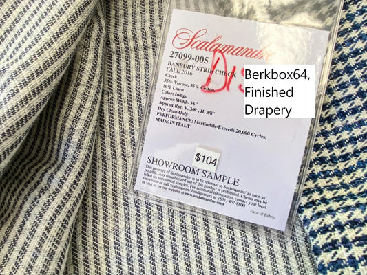 2 Berkbox64 Finished Drapery 2.4 yard Scalamandre BANBURY STRIE CHECK Indigo MSRP USD 264/y