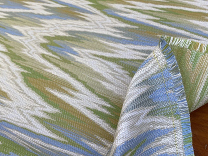 Scalamandre Nevis Peak Kiwi Flamestitch Green Aqua Cream Chevron MSRP USD 222/Y
