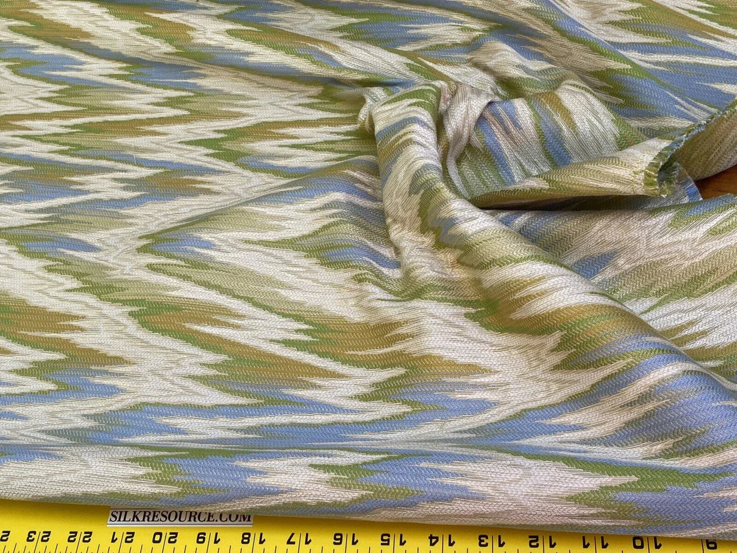 Scalamandre Nevis Peak Kiwi Flamestitch Green Aqua Cream Chevron MSRP USD 222/Y