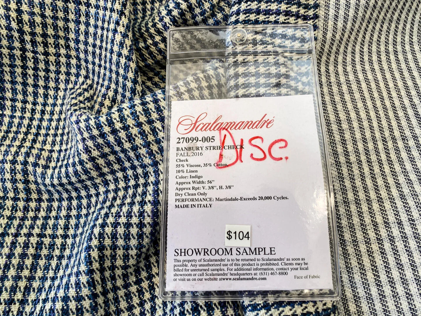 2 Berkbox64 Finished Drapery 2.4 yard Scalamandre BANBURY STRIE CHECK Indigo MSRP USD 264/y
