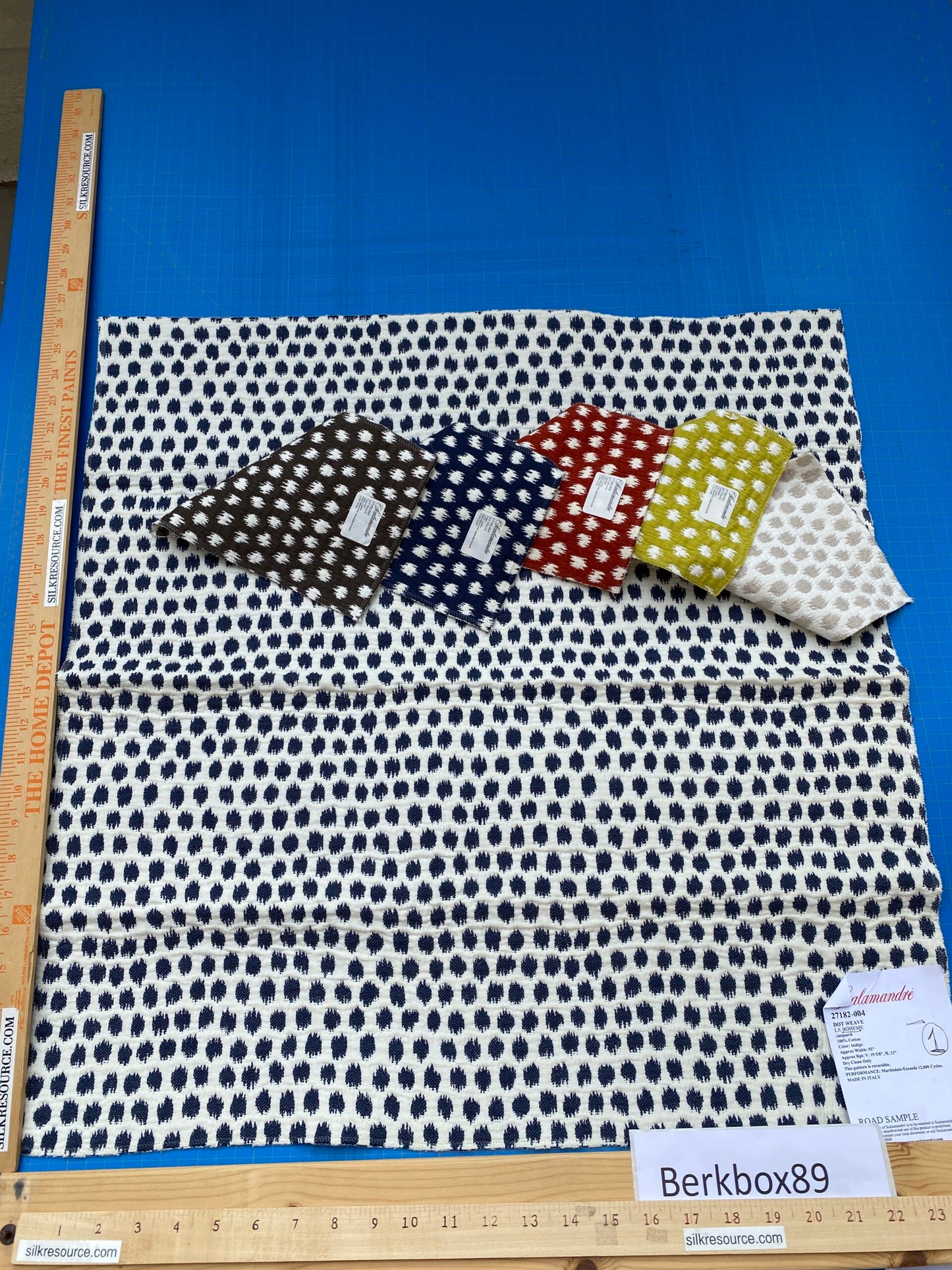 12 Berkbox89 Square Jacquard by Scalamandre Dot Weave Indigo Blue White Small Scale Dot Circle MSRP USD 414/y