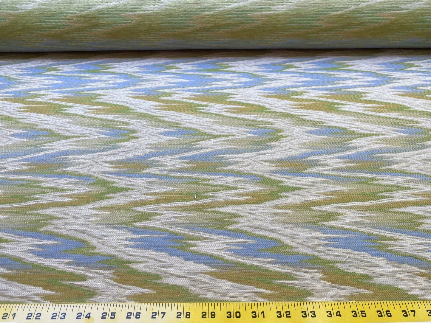Scalamandre Nevis Peak Kiwi Flamestitch Green Aqua Cream Chevron MSRP USD 222/Y