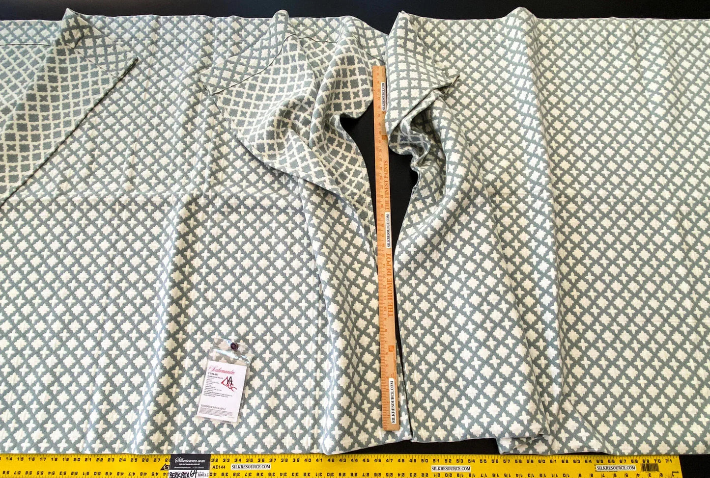 3 Berkbox64 Finished Drapery 2.4yard Scalamandre MARRAKESH WEAVE Sky Light blue and White Geometric  MSRP USD284