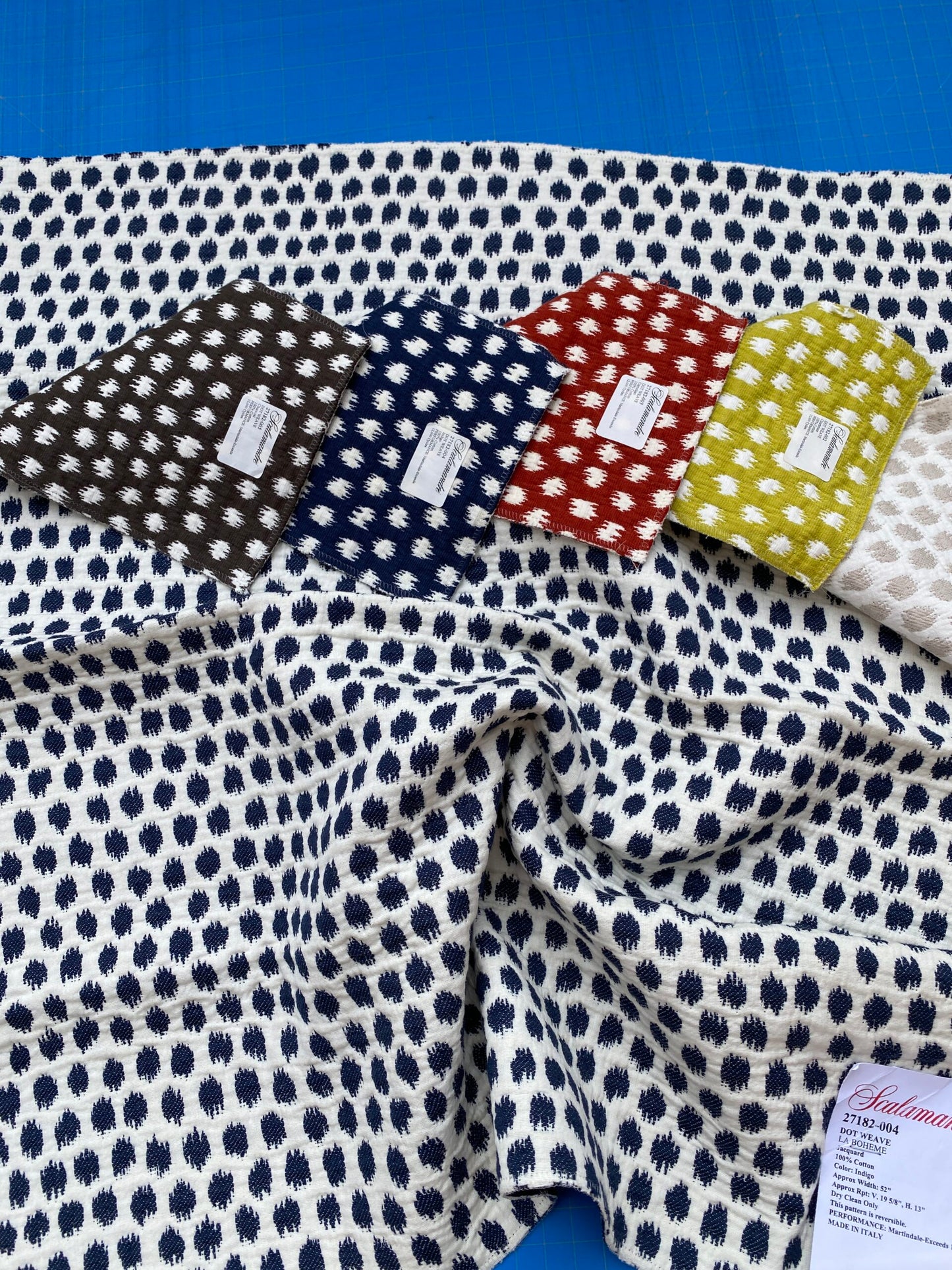 12 Berkbox89 Square Jacquard by Scalamandre Dot Weave Indigo Blue White Small Scale Dot Circle MSRP USD 414/y