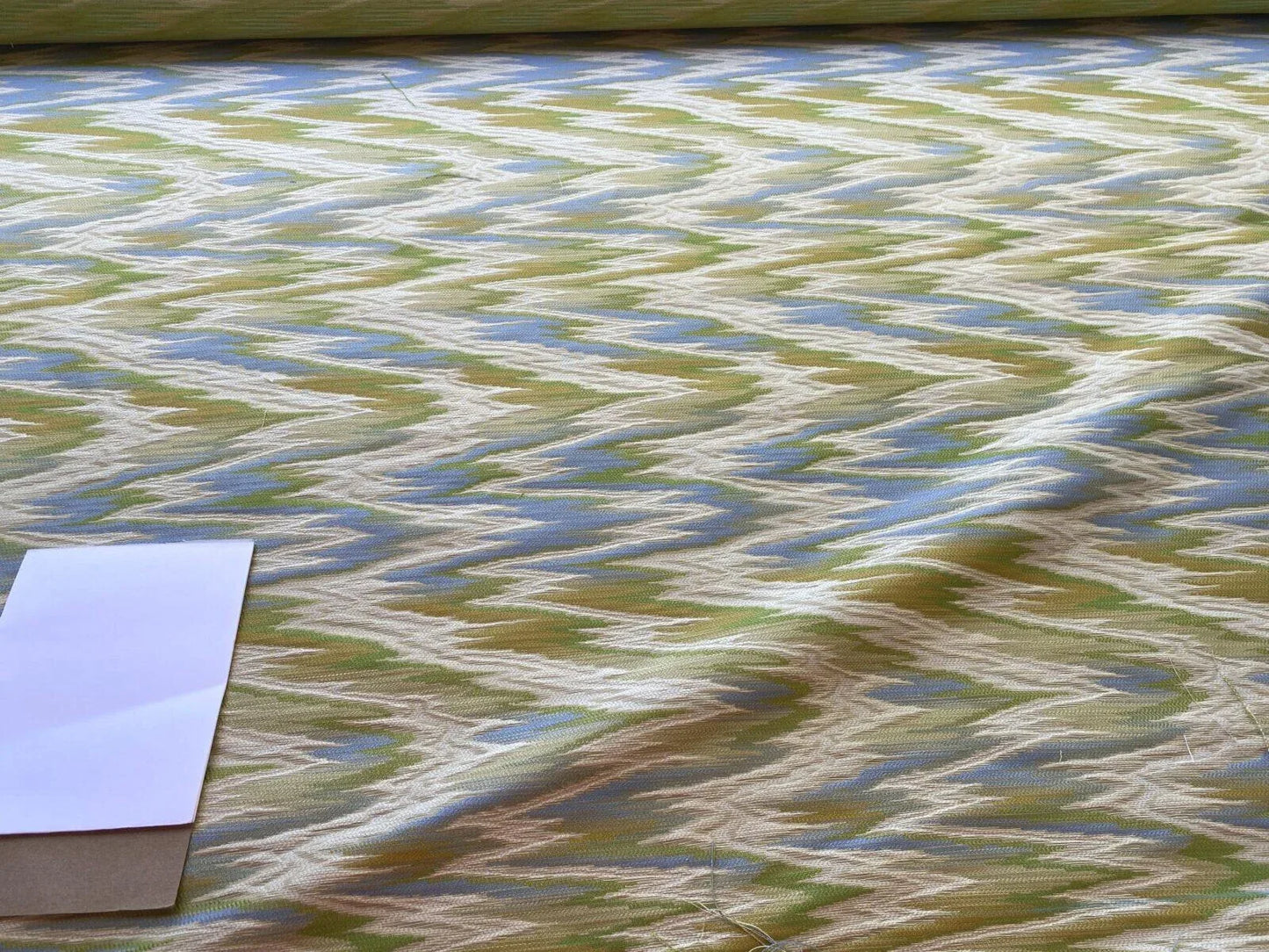 Scalamandre Nevis Peak Kiwi Flamestitch Green Aqua Cream Chevron MSRP USD 222/Y