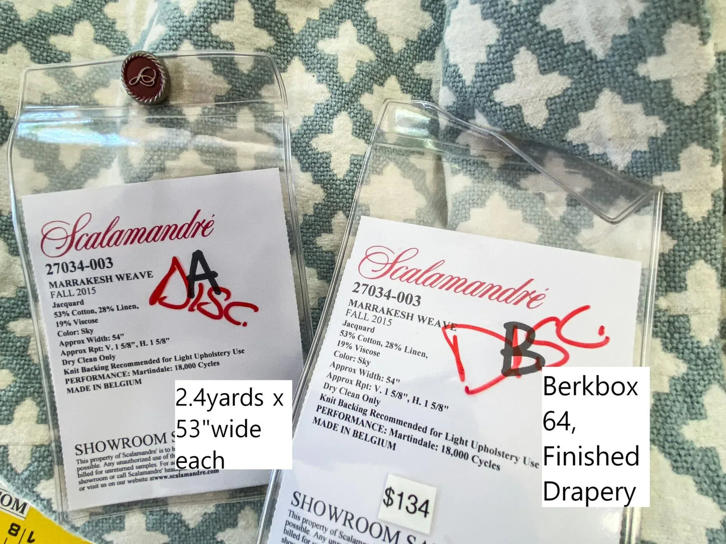 3 Berkbox64 Finished Drapery 2.4yard Scalamandre MARRAKESH WEAVE Sky Light blue and White Geometric  MSRP USD284