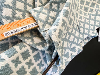 3 Berkbox64 Finished Drapery 2.4yard Scalamandre MARRAKESH WEAVE Sky Light blue and White Geometric  MSRP USD284