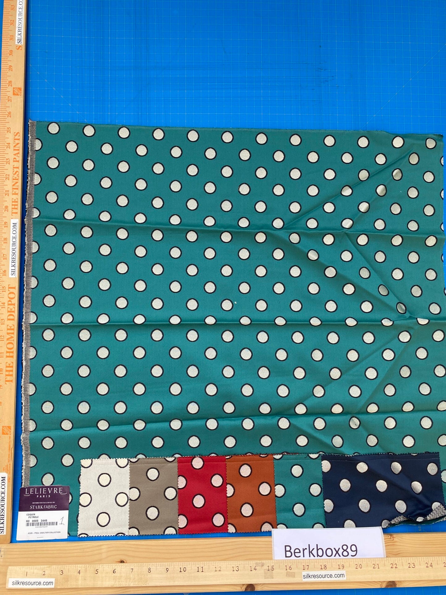 14 Berkbox89 Square Jacquard by Lelievre Paris Coquin Petrole Green Black White Dot Circle MSRP USD300+/y