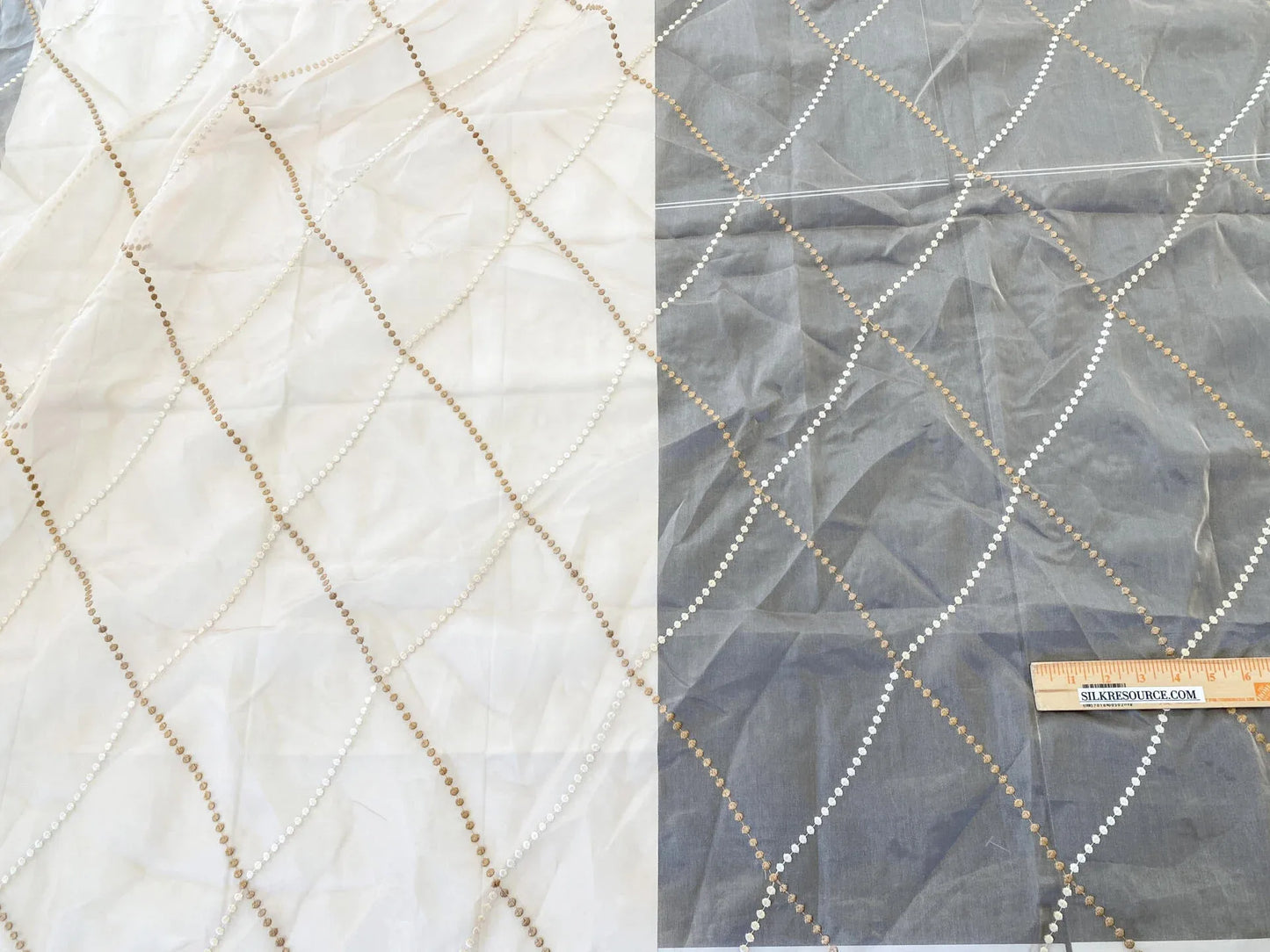 7 Berkbox64 Finished Drapery 2.4yard Scalamandre Embroidery Sheer Amber Bronze