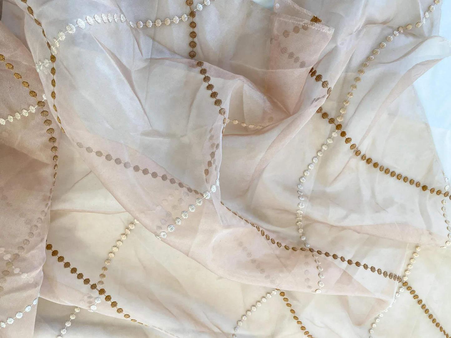 7 Berkbox64 Finished Drapery 2.4yard Scalamandre Embroidery Sheer Amber Bronze