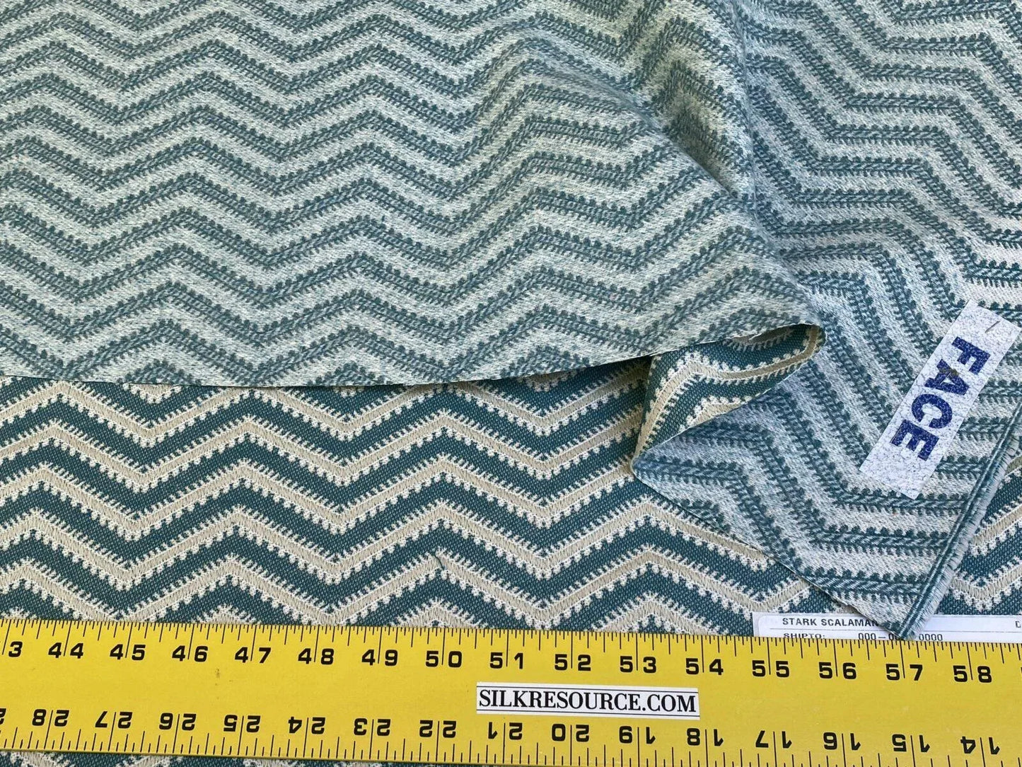 Scalamandre Brushed Chevron Turquoise Blue Green Cotton Jacquard Herringbone Reversible MSRP USD 188/Y