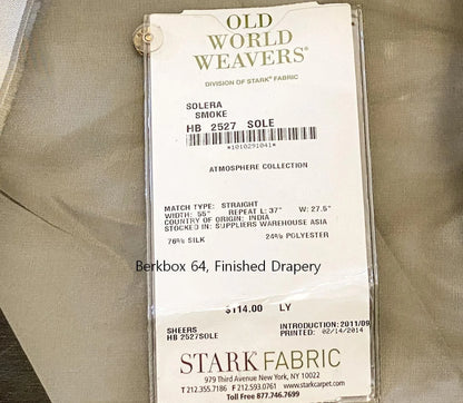 8 Berkbox64 Finished Drapery 2.4yard Scalamandre SOLERA SMOKE Dark Gray Sheer